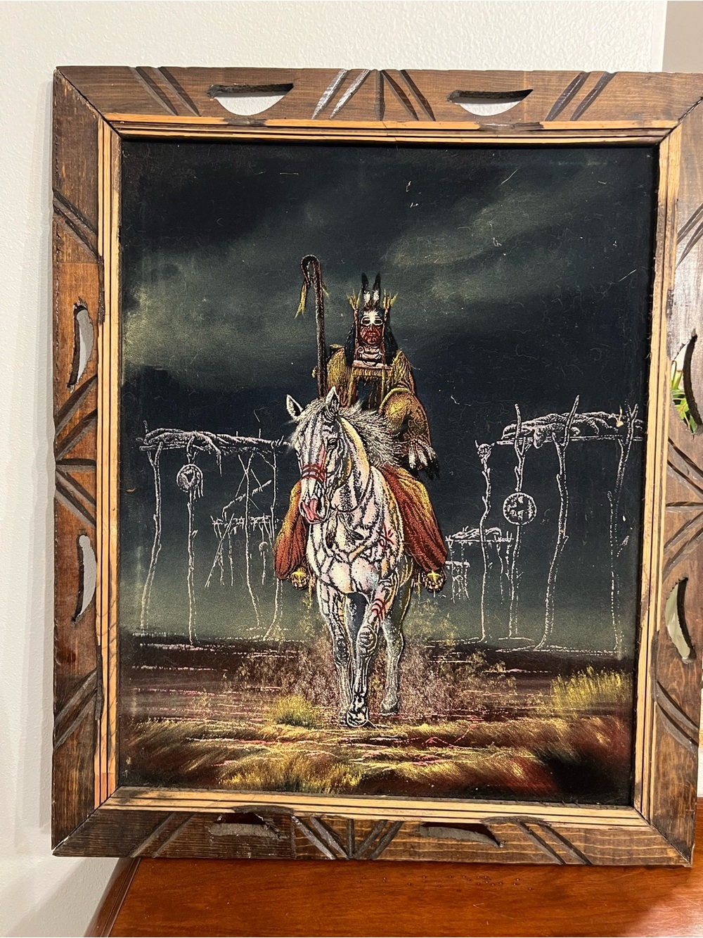 Native American Warrior on Horse Wall Art - Black and Brown
